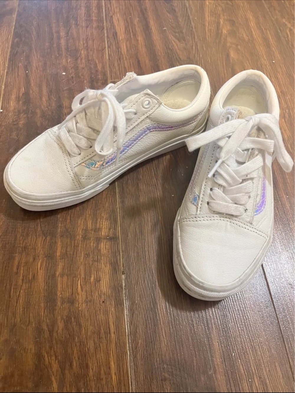 Vans White Sneakers with Iridescent Purple Accent